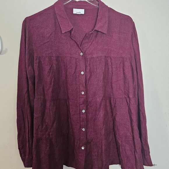 J. Jill Long Sleeve Tiered Button Down Shirt Rayon/Viscose Blend Women's Red Siz - Picture 1 of 4